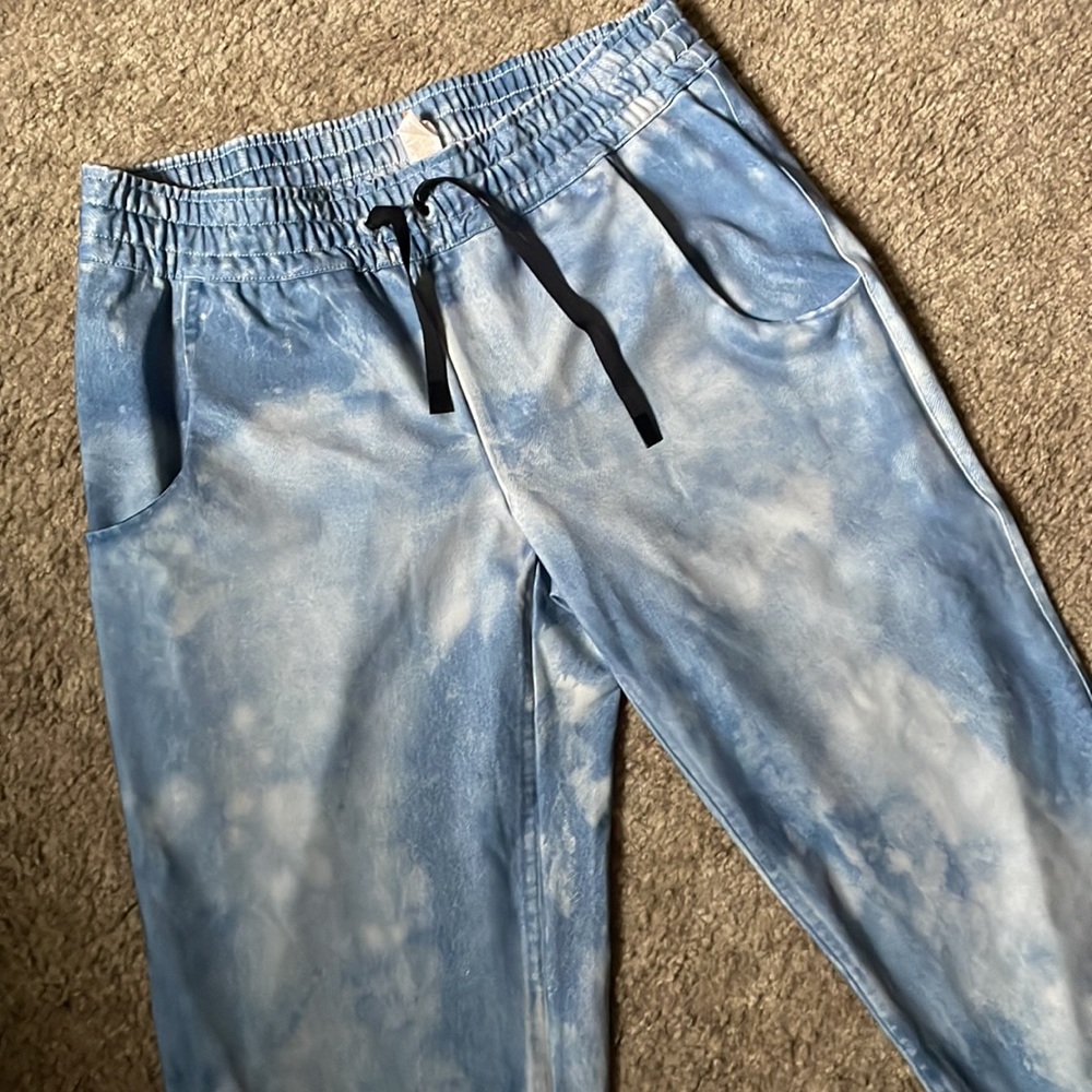 Lucy tie die bleached joggers light blue white size XS new